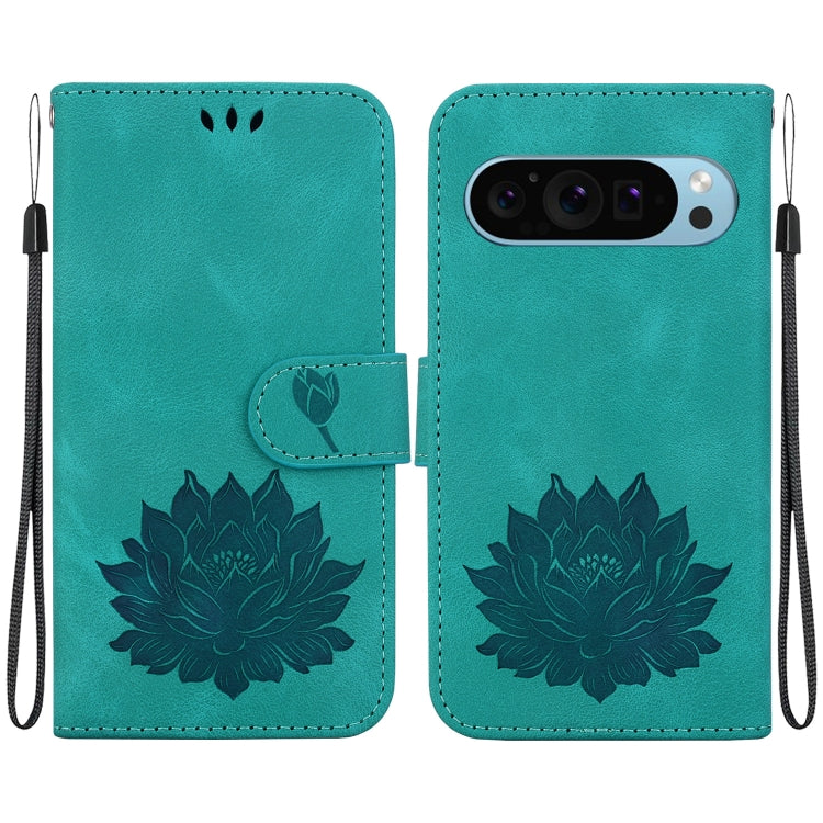 For Google Pixel 9 Lotus Embossed Leather Phone Case(Green) - Google Cases by PMC Jewellery | Online Shopping South Africa | PMC Jewellery | Buy Now Pay Later Mobicred