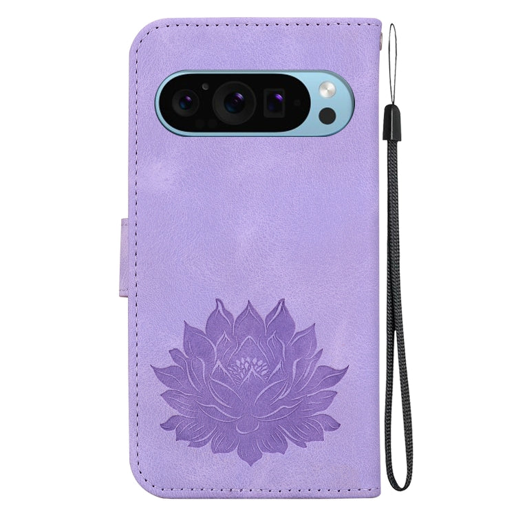 For Google Pixel 9 Lotus Embossed Leather Phone Case(Purple) - Google Cases by PMC Jewellery | Online Shopping South Africa | PMC Jewellery | Buy Now Pay Later Mobicred