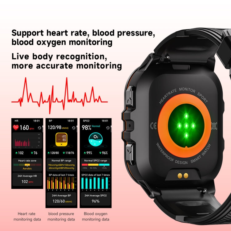 LEMFO C26 1.96 inch Sport Smart Watch, Support Bluetooth Call / Message Notification / Heart Rate / Blood Pressure Health Monitor(Orange) - Smart Watches by LEMFO | Online Shopping South Africa | PMC Jewellery | Buy Now Pay Later Mobicred