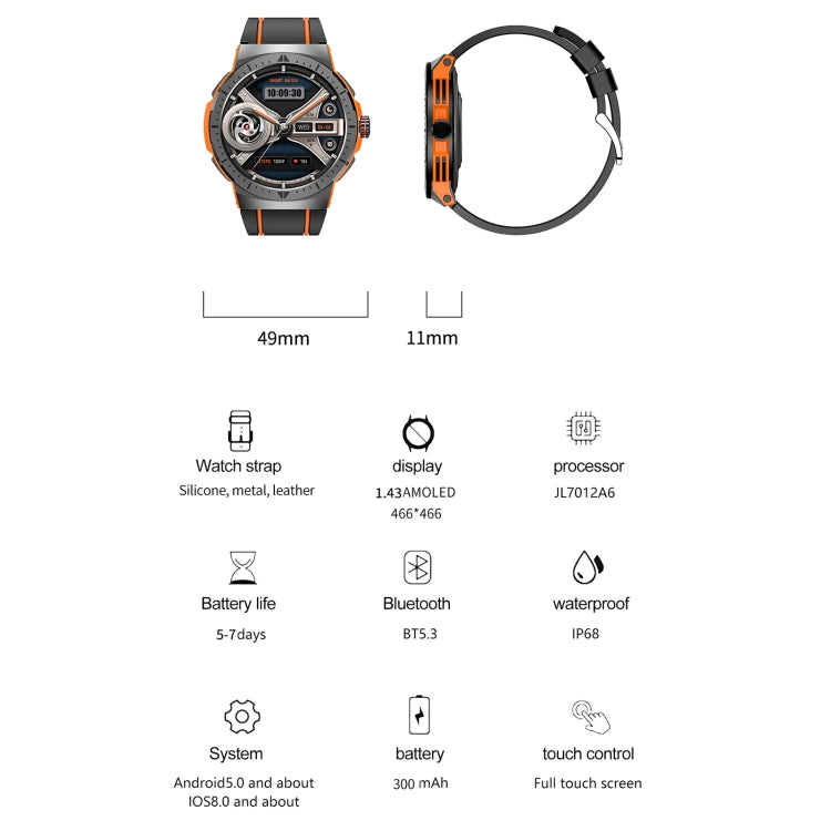 LEMFO HK52 1.43 inch BT5.3 IP68 Sport Smart Watch, Support Bluetooth Call / Message Notification / Heart Rate / Blood Pressure Health Monitor(Blue) - Smart Watches by LEMFO | Online Shopping South Africa | PMC Jewellery | Buy Now Pay Later Mobicred