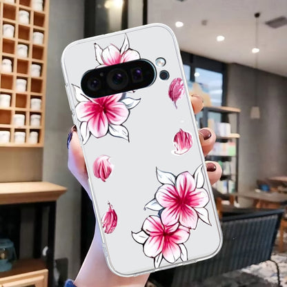 For Google Pixel 9 Colored Drawing Pattern Transparent TPU Phone Case(Sakura) - Google Cases by PMC Jewellery | Online Shopping South Africa | PMC Jewellery | Buy Now Pay Later Mobicred