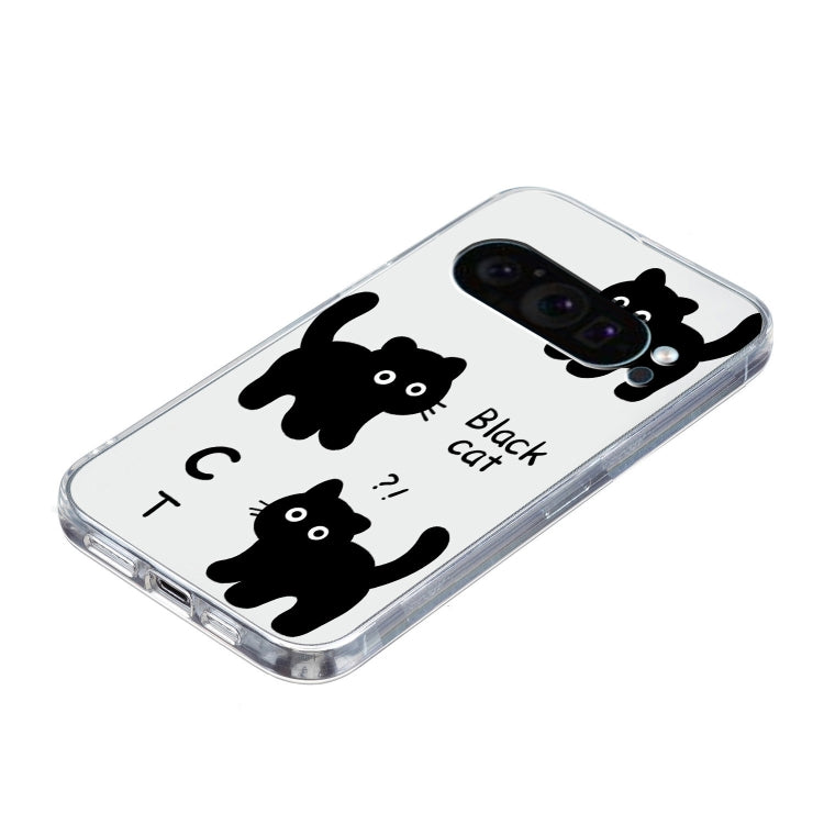 For Google Pixel 9 Pro Colored Drawing Pattern Transparent TPU Phone Case(Black Cat) - Google Cases by PMC Jewellery | Online Shopping South Africa | PMC Jewellery | Buy Now Pay Later Mobicred