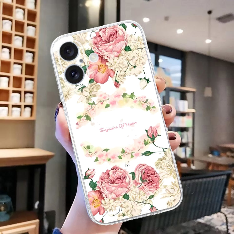 For iPhone 16 Colored Drawing Pattern Transparent TPU Phone Case(Rose) - iPhone 16 Cases by PMC Jewellery | Online Shopping South Africa | PMC Jewellery | Buy Now Pay Later Mobicred