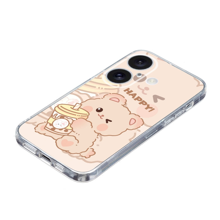 For iPhone 16 Plus Colored Drawing Pattern Transparent TPU Phone Case(Bear) - iPhone 16 Plus Cases by PMC TechLife | Online Shopping South Africa | PMC TechLife | Buy Now Pay Later Mobicred