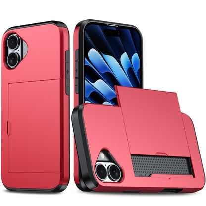 For iPhone 16 Shockproof Armor Phone Case with Card Slot(Red) - iPhone 16 Cases by PMC Jewellery | Online Shopping South Africa | PMC Jewellery | Buy Now Pay Later Mobicred