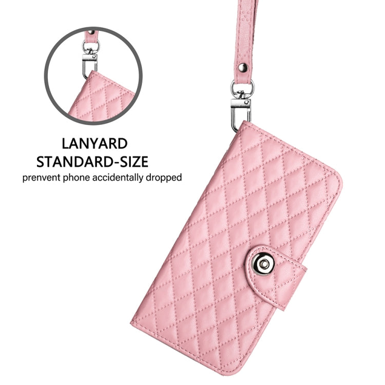For Blackview A52 Rhombic Texture Flip Leather Phone Case with Lanyard(Pink) - More Brand by PMC Jewellery | Online Shopping South Africa | PMC Jewellery | Buy Now Pay Later Mobicred