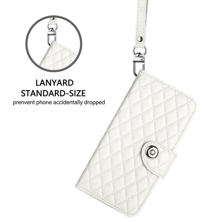 For Blackview A53 Rhombic Texture Flip Leather Phone Case with Lanyard(White) - More Brand by PMC Jewellery | Online Shopping South Africa | PMC Jewellery | Buy Now Pay Later Mobicred