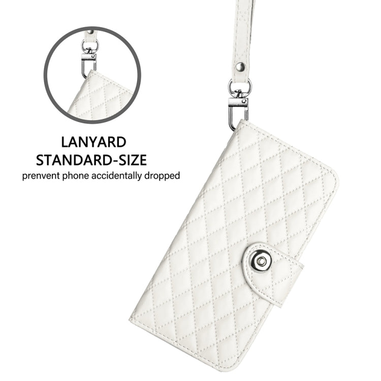 For Blackview Shark 8 Rhombic Texture Flip Leather Phone Case with Lanyard(White) - More Brand by PMC TechLife | Online Shopping South Africa | PMC TechLife | Buy Now Pay Later Mobicred