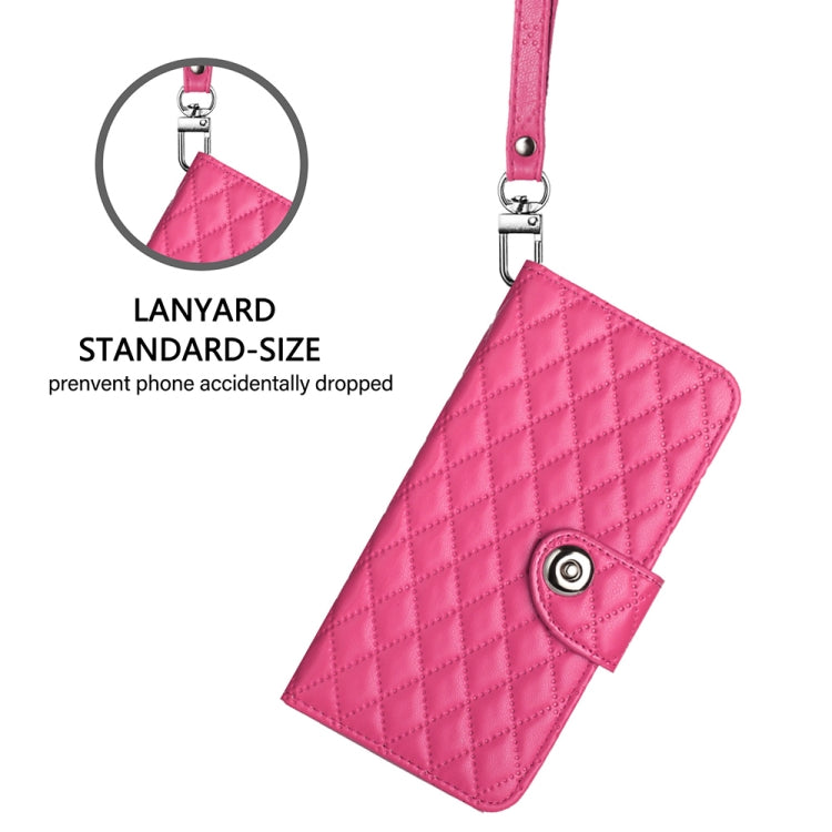 For Blackview Wave 6C Rhombic Texture Flip Leather Phone Case with Lanyard(Rose Red) - More Brand by PMC Jewellery | Online Shopping South Africa | PMC Jewellery | Buy Now Pay Later Mobicred