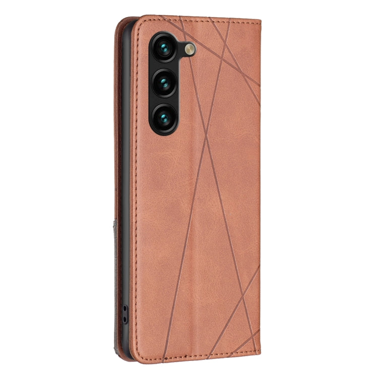 For Samsung Galaxy S25+ 5G Rhombus Texture Magnetic Leather Phone Case(Brown) - Galaxy S25+ 5G Cases by PMC Jewellery | Online Shopping South Africa | PMC Jewellery | Buy Now Pay Later Mobicred