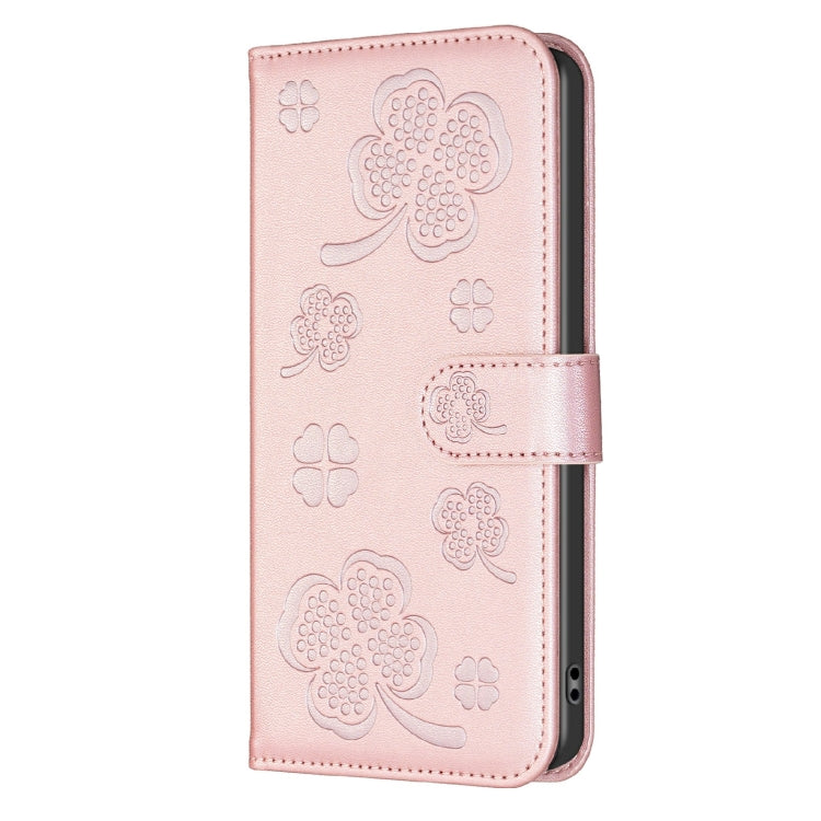 For Samsung Galaxy S25 Ultra 5G Four-leaf Embossed Leather Phone Case(Pink) - Galaxy S25 Ultra 5G Cases by PMC Jewellery | Online Shopping South Africa | PMC Jewellery | Buy Now Pay Later Mobicred