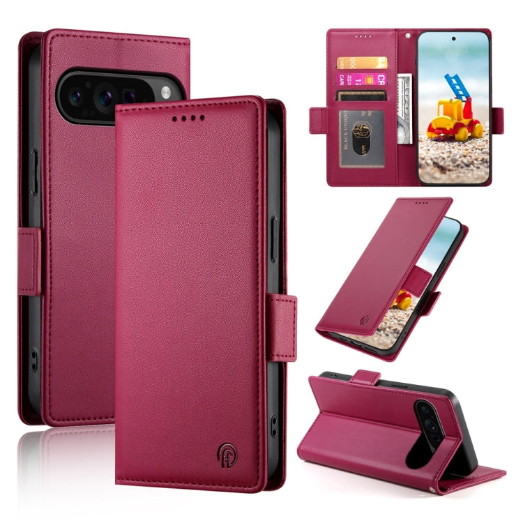 For Google Pixel 9 Pro Side Buckle Magnetic Frosted Leather Phone Case(Wine Red) - Google Cases by PMC Jewellery | Online Shopping South Africa | PMC Jewellery | Buy Now Pay Later Mobicred