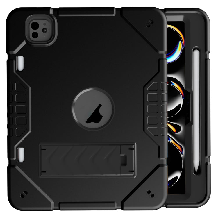 For iPad Pro 11 2024 Armor Holder Silicone Hybrid PC Tablet Case(Black) - iPad Pro 11 2024 Cases by PMC TechLife | Online Shopping South Africa | PMC TechLife | Buy Now Pay Later Mobicred