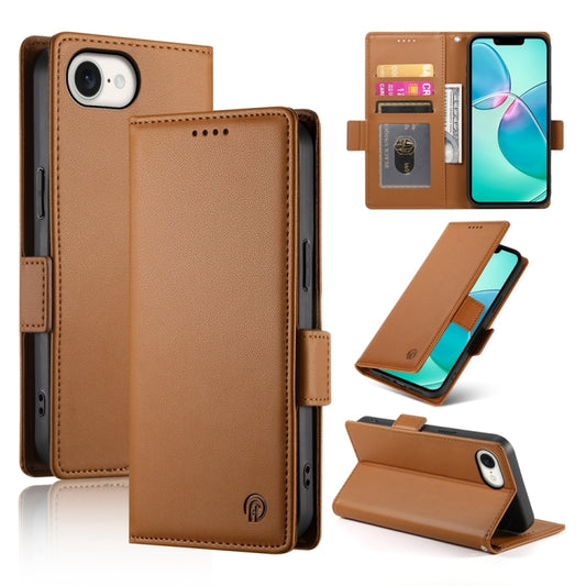 For iPhone SE 2024 Side Buckle Magnetic Frosted Leather Phone Case(Brown) - More iPhone Cases by PMC Jewellery | Online Shopping South Africa | PMC Jewellery | Buy Now Pay Later Mobicred