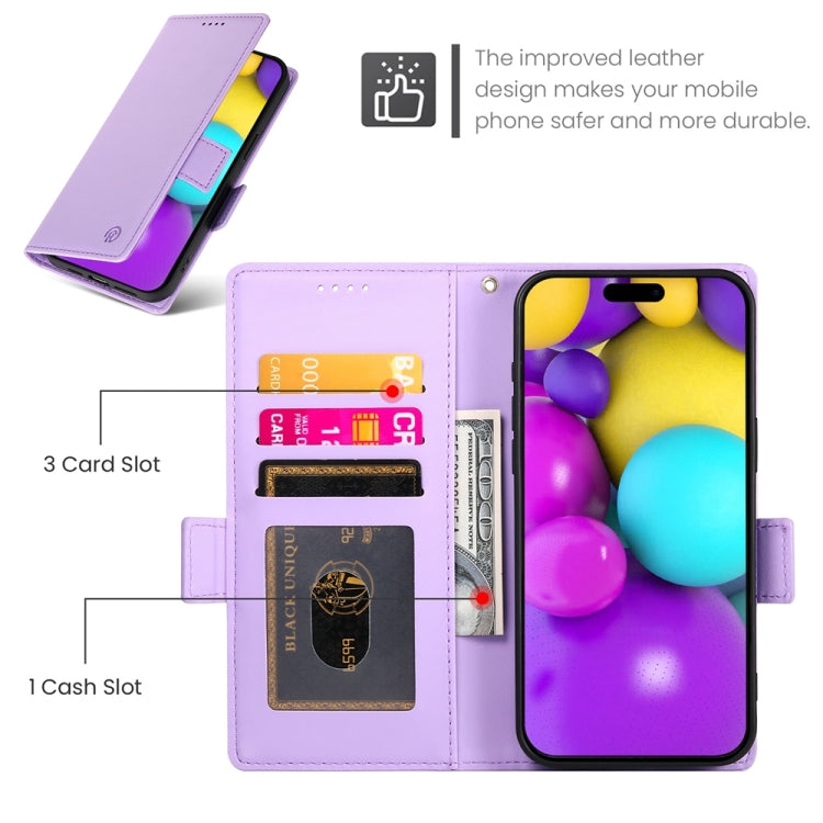 For iPhone 16 Side Buckle Magnetic Frosted Leather Phone Case(Purple) - iPhone 16 Cases by PMC Jewellery | Online Shopping South Africa | PMC Jewellery | Buy Now Pay Later Mobicred