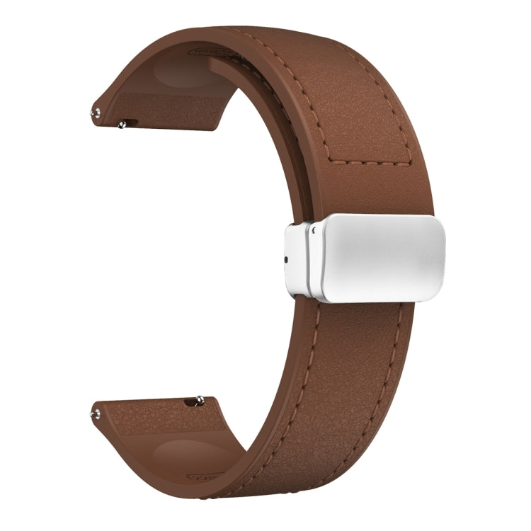 22mm Magnetic Silver Buckle Silicone Leather Watch Band(Dark Brown) - free shipping - PMC TechLife - Order now!