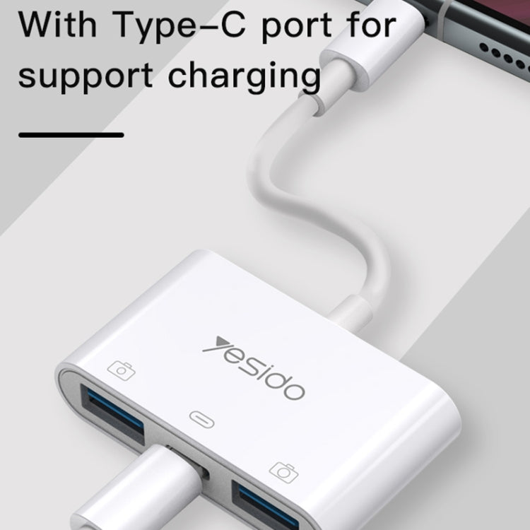 Yesido GS17 USB-C / Type-C to Dual USB + USB-C / Type-C OTG Adapter(White) - Converter & Adapter by Yesido | Online Shopping South Africa | PMC Jewellery | Buy Now Pay Later Mobicred