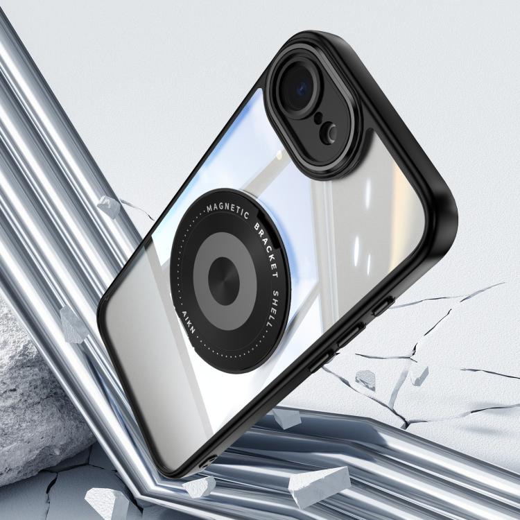 For iPhone 16e 360 Holder Magsafe Acrylic Hybrid TPU Phone Case(Black) - iPhone 16e Cases by PMC TechLife | Online Shopping South Africa | PMC TechLife | Buy Now Pay Later Mobicred