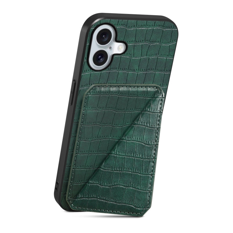 For iPhone 16 Imitation Crocodile Leather Back Phone Case with Holder(Green) - iPhone 16 Cases by PMC Jewellery | Online Shopping South Africa | PMC Jewellery | Buy Now Pay Later Mobicred