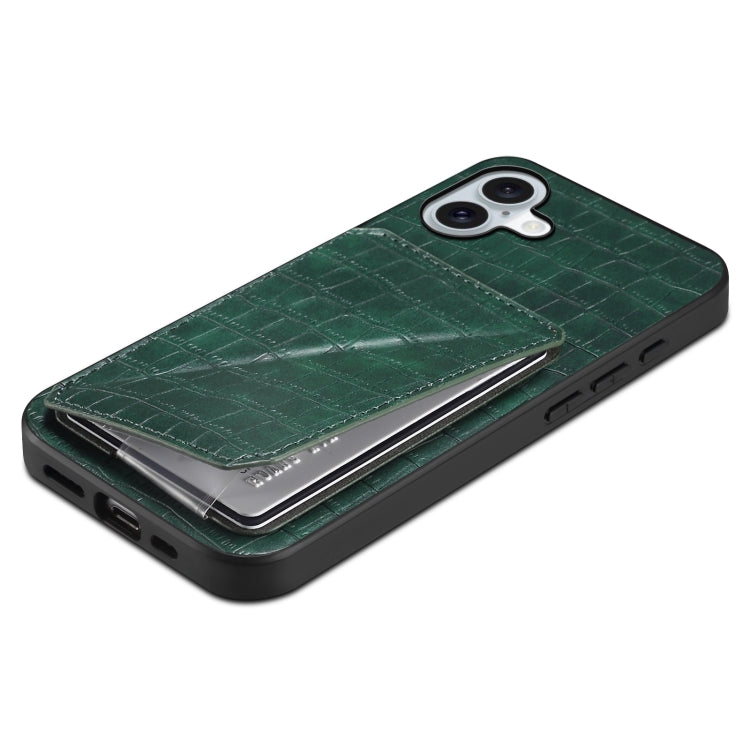 For iPhone 16 Plus Imitation Crocodile Leather Back Phone Case with Holder(Green) - iPhone 16 Plus Cases by PMC Jewellery | Online Shopping South Africa | PMC Jewellery | Buy Now Pay Later Mobicred