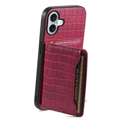 For iPhone 16 Crocodile Texture Card Bag Design Full Coverage Phone Case(Red) - iPhone 16 Cases by PMC Jewellery | Online Shopping South Africa | PMC Jewellery | Buy Now Pay Later Mobicred