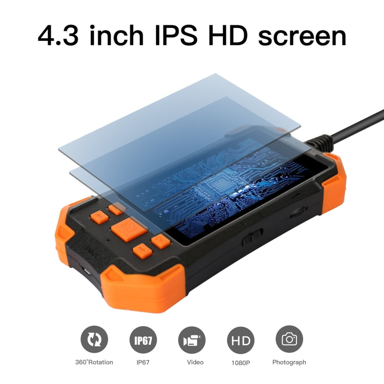 T20 4.3 inch IPS Screen 8mm Single Camera IP67 Waterproof Hard Cable Digital Endoscope, Length:1m(Black Orange) -  by PMC Jewellery | Online Shopping South Africa | PMC Jewellery | Buy Now Pay Later Mobicred