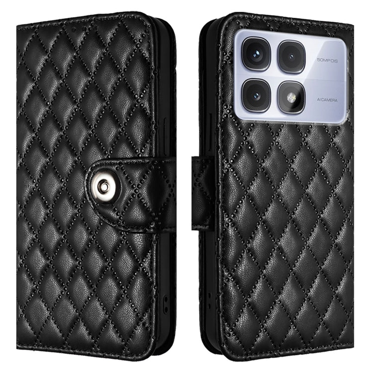 For Redmi K70 Ultra 5G Global Rhombic Texture Flip Leather Phone Case with Lanyard(Black) - Xiaomi Cases by PMC Jewellery | Online Shopping South Africa | PMC Jewellery | Buy Now Pay Later Mobicred