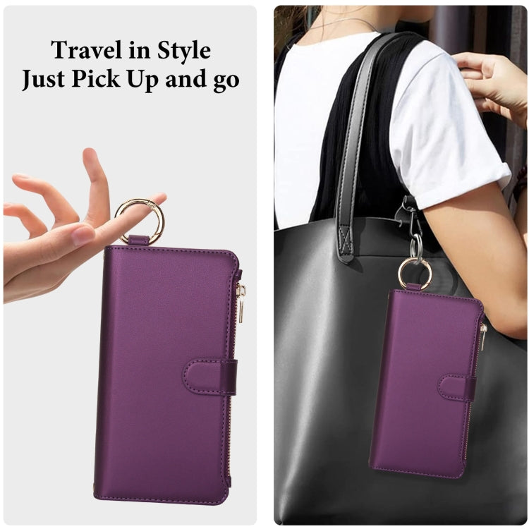 For iPhone 16 Pro Max Crossbody Ring Multifunctional Wallet Leather Phone Case(Dark Purple) - iPhone 16 Pro Max Cases by PMC Jewellery | Online Shopping South Africa | PMC Jewellery | Buy Now Pay Later Mobicred