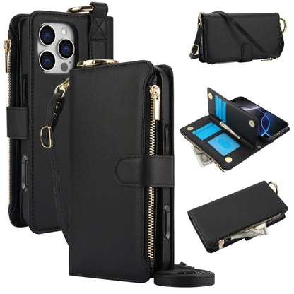 For iPhone 16 Pro Crossbody Ring Multifunctional Wallet Leather Phone Case(Black) - More iPhone Cases by PMC Jewellery | Online Shopping South Africa | PMC Jewellery | Buy Now Pay Later Mobicred