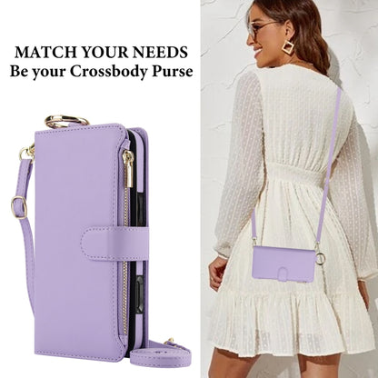 For iPhone 16 Pro Crossbody Ring Multifunctional Wallet Leather Phone Case(Purple) - More iPhone Cases by PMC Jewellery | Online Shopping South Africa | PMC Jewellery | Buy Now Pay Later Mobicred