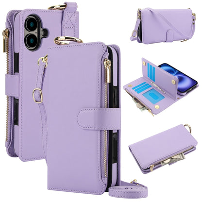 For iPhone 16 Plus Crossbody Ring Multifunctional Wallet Leather Phone Case(Purple) - iPhone 16 Plus Cases by PMC Jewellery | Online Shopping South Africa | PMC Jewellery | Buy Now Pay Later Mobicred