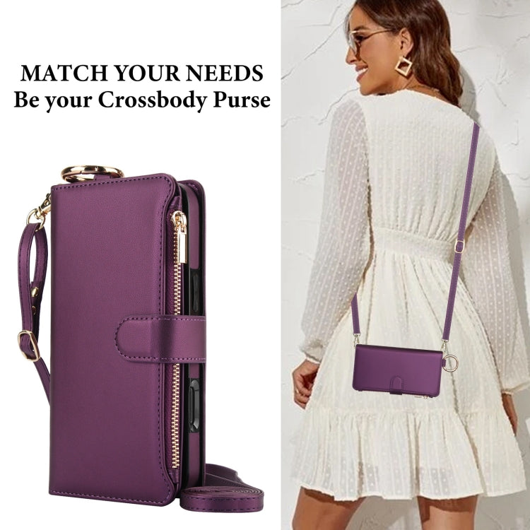 For iPhone 16 Crossbody Ring Multifunctional Wallet Leather Phone Case(Dark Purple) - iPhone 16 Cases by PMC Jewellery | Online Shopping South Africa | PMC Jewellery | Buy Now Pay Later Mobicred