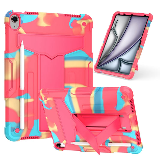 For iPad Air 11 2024 T Holder Robot Silicone Hybrid PC Tablet Case(Camouflage Rose Red) - iPad Air 11 2024 Cases by PMC Jewellery | Online Shopping South Africa | PMC Jewellery | Buy Now Pay Later Mobicred