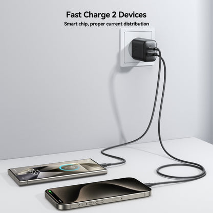 JOYROOM JR-TCF13 25W Dual Ports USB + Type-C Charger, Plug:EU Plug(Black) - USB Charger by JOYROOM | Online Shopping South Africa | PMC Jewellery | Buy Now Pay Later Mobicred