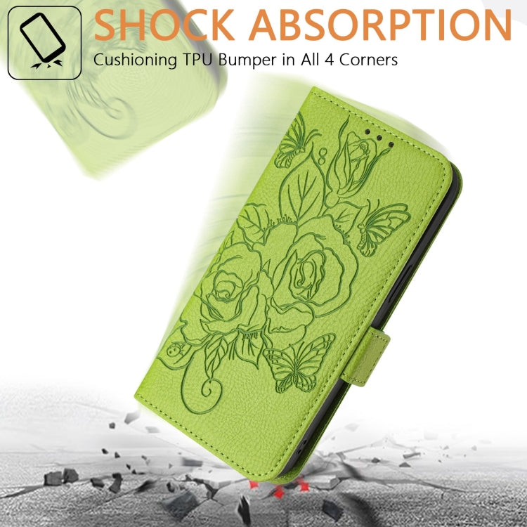 For iPhone SE 2024 Embossed Rose RFID Anti-theft Leather Phone Case(Green) - More iPhone Cases by PMC Jewellery | Online Shopping South Africa | PMC Jewellery | Buy Now Pay Later Mobicred
