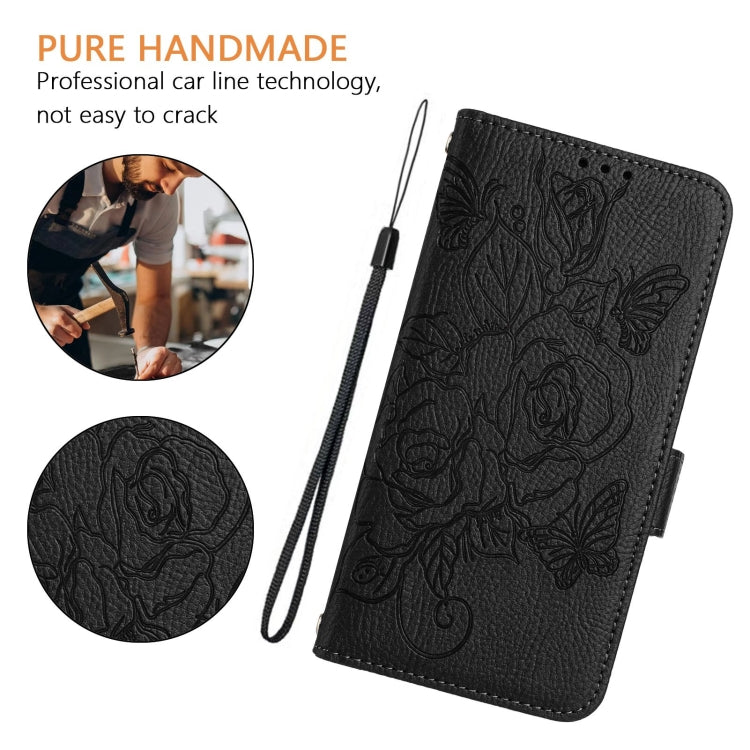 For iPhone SE 2024 Embossed Rose RFID Anti-theft Leather Phone Case(Black) - More iPhone Cases by PMC Jewellery | Online Shopping South Africa | PMC Jewellery | Buy Now Pay Later Mobicred