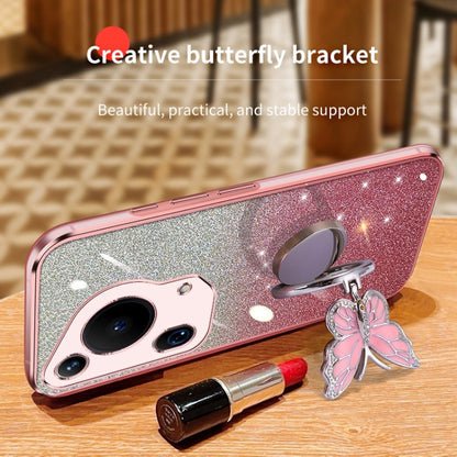 For Huawei Pura 70 Ultra Plated Gradient Glitter Butterfly Holder TPU Phone Case(Silver) - Huawei Cases by PMC Jewellery | Online Shopping South Africa | PMC Jewellery | Buy Now Pay Later Mobicred