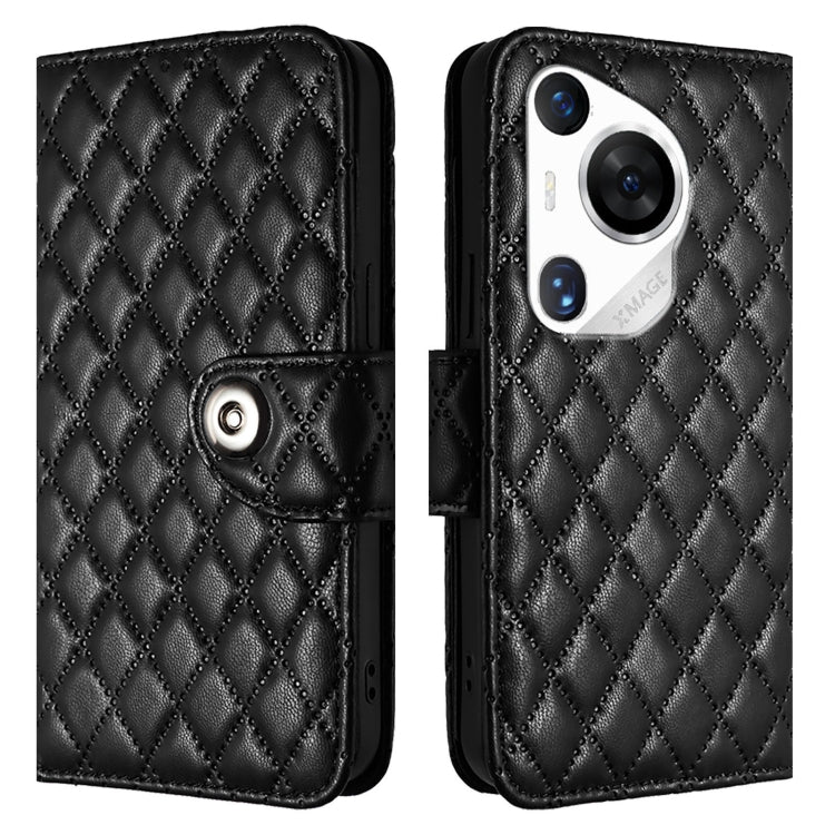 For Huawei Pura 70 Pro Rhombic Texture Flip Leather Phone Case with Lanyard(Black) - Huawei Cases by PMC Jewellery | Online Shopping South Africa | PMC Jewellery | Buy Now Pay Later Mobicred