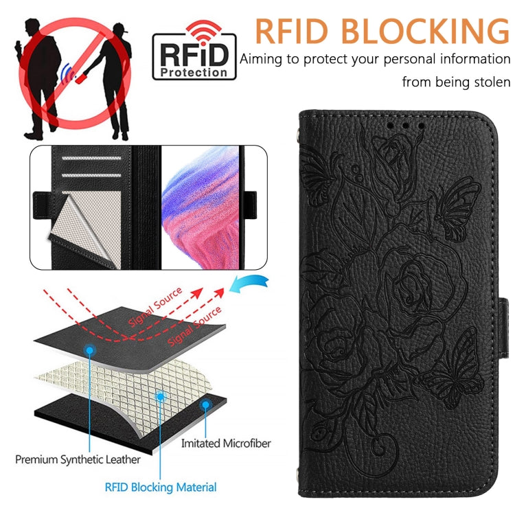 For Blackview A52 Embossed Rose RFID Anti-theft Leather Phone Case(Black) - More Brand by PMC TechLife | Online Shopping South Africa | PMC TechLife | Buy Now Pay Later Mobicred