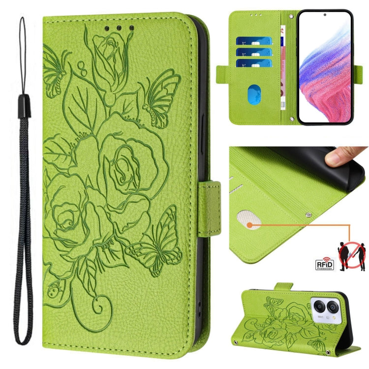 For Blackview Color 8 / Oscal Modern 8 Embossed Rose RFID Anti-theft Leather Phone Case(Green) - More Brand by PMC Jewellery | Online Shopping South Africa | PMC Jewellery | Buy Now Pay Later Mobicred
