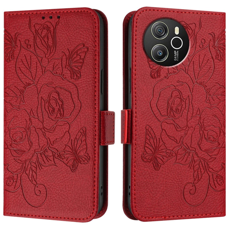 For Blackview Shark 8 Embossed Rose RFID Anti-theft Leather Phone Case(Red) - More Brand by PMC Jewellery | Online Shopping South Africa | PMC Jewellery | Buy Now Pay Later Mobicred