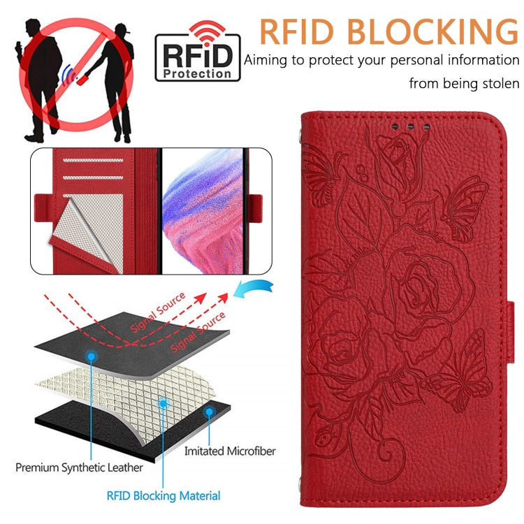 For Blackview Shark 8 Embossed Rose RFID Anti-theft Leather Phone Case(Red) - More Brand by PMC Jewellery | Online Shopping South Africa | PMC Jewellery | Buy Now Pay Later Mobicred