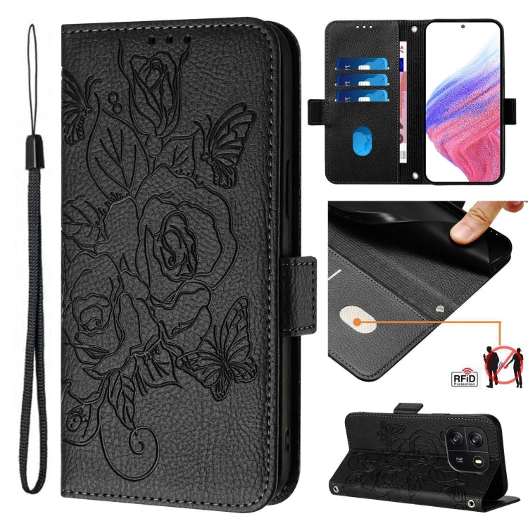 For Blackview WAVE 6C Embossed Rose RFID Anti-theft Leather Phone Case(Black) - More Brand by PMC Jewellery | Online Shopping South Africa | PMC Jewellery | Buy Now Pay Later Mobicred