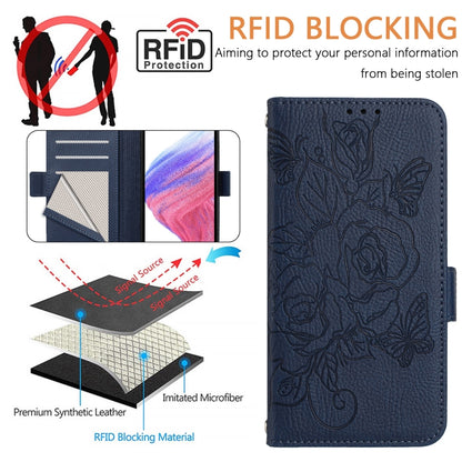 For Google Pixel 9 Pro XL Embossed Rose RFID Anti-theft Leather Phone Case(Dark Blue) - Google Cases by PMC Jewellery | Online Shopping South Africa | PMC Jewellery | Buy Now Pay Later Mobicred