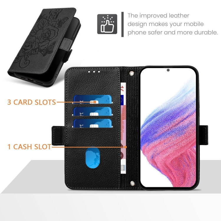 For Google Pixel 9 Pro XL Embossed Rose RFID Anti-theft Leather Phone Case(Black) - Google Cases by PMC TechLife | Online Shopping South Africa | PMC TechLife | Buy Now Pay Later Mobicred