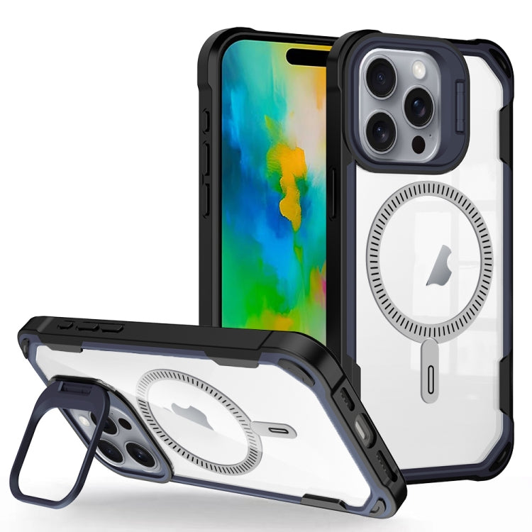 For iPhone 16 Pro Transparent Acrylic MagSafe Lens Holder Phone Case(Navy) - iPhone 16 Pro Cases by PMC Jewellery | Online Shopping South Africa | PMC Jewellery | Buy Now Pay Later Mobicred