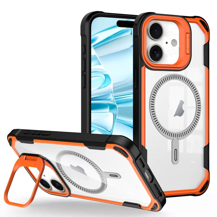 For iPhone 16 Plus Transparent Acrylic MagSafe Lens Holder Phone Case(Orange) - iPhone 16 Plus Cases by PMC TechLife | Online Shopping South Africa | PMC TechLife | Buy Now Pay Later Mobicred