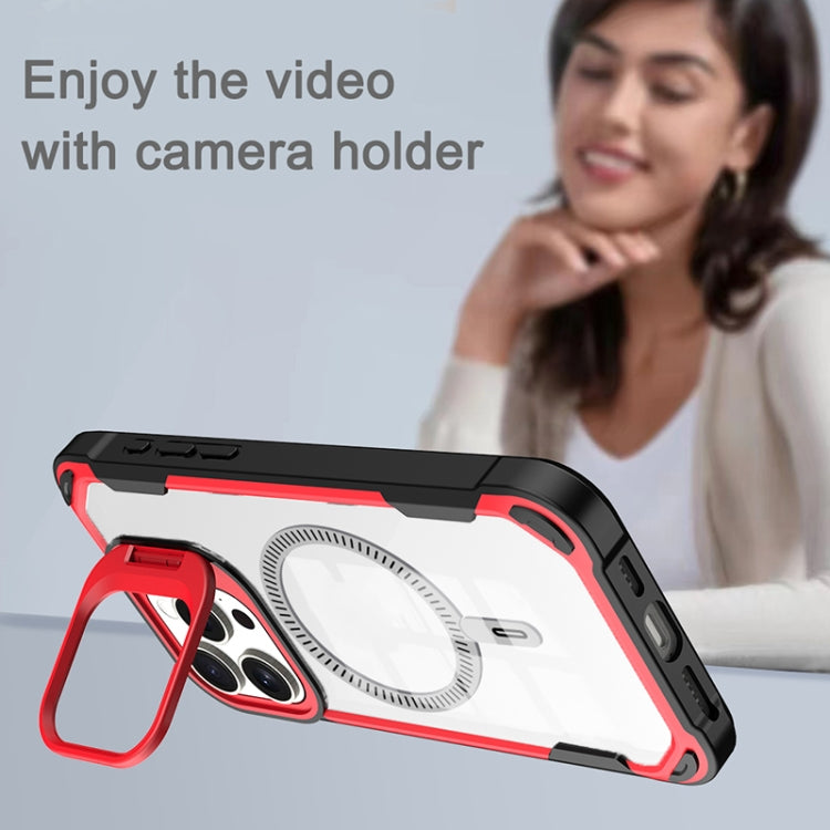 For iPhone 16 Transparent Acrylic MagSafe Lens Holder Phone Case(Red) - iPhone 16 Cases by PMC Jewellery | Online Shopping South Africa | PMC Jewellery | Buy Now Pay Later Mobicred