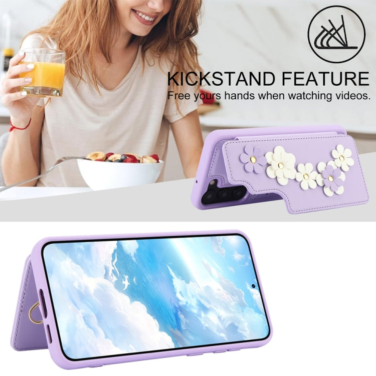 For Samsung Galaxy S25+ 5G Crossbody Flower Pattern Leather Phone Case(Purple) - Galaxy S23+ 5G Cases by PMC Jewellery | Online Shopping South Africa | PMC Jewellery | Buy Now Pay Later Mobicred