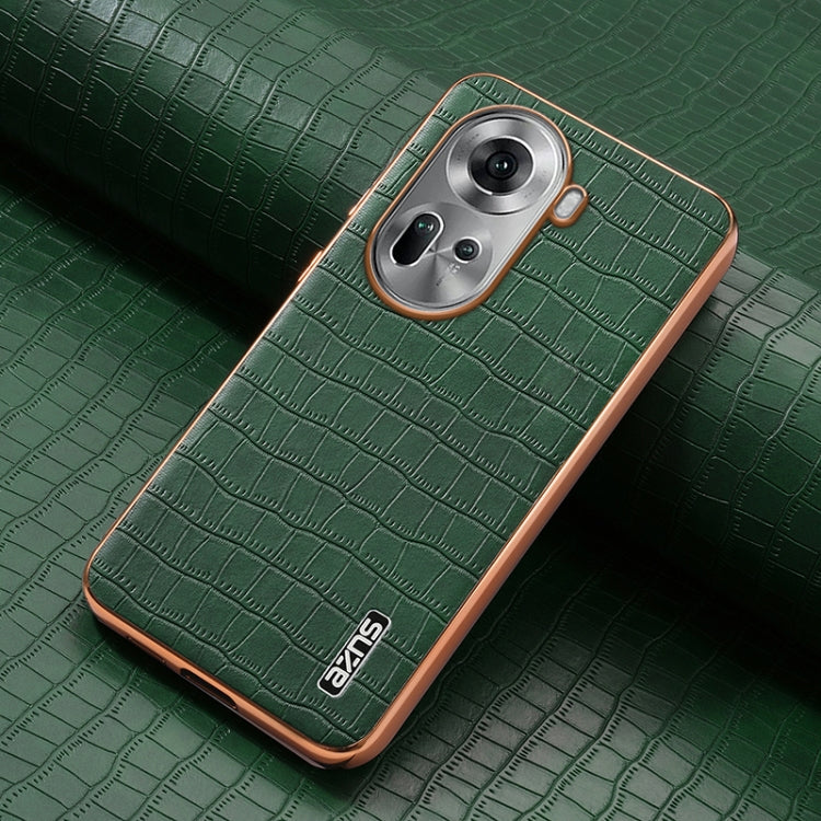 For OPPO Reno11 Global AZNS Electroplated Frame Crocodile Texture Full Coverage Phone Case(Green) - Reno11 Cases by AZNS | Online Shopping South Africa | PMC Jewellery | Buy Now Pay Later Mobicred